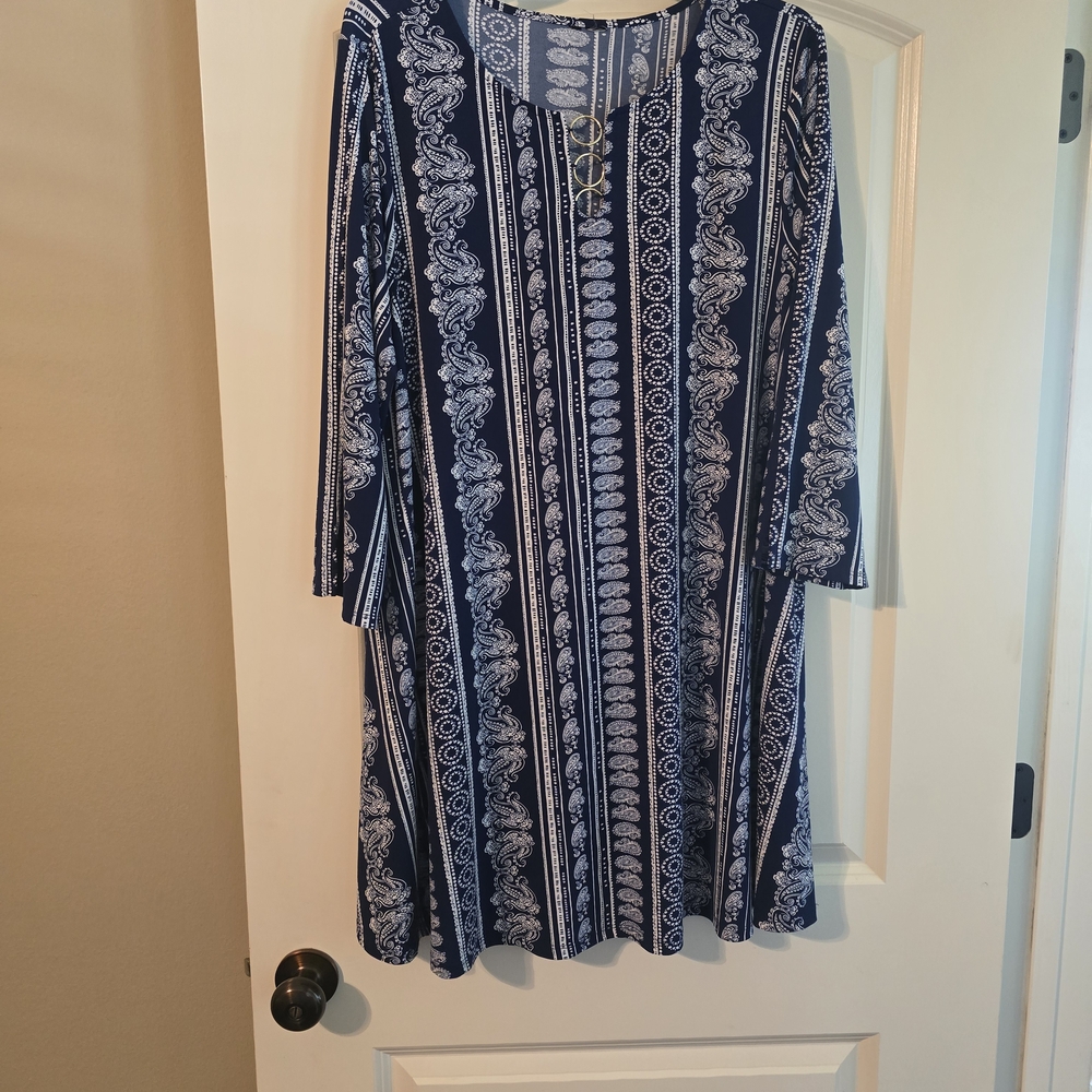 Joseph Ribkoff Navy and White Patterned Tunic